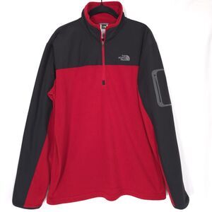 THE NORTH FACE Men’s LARGE TKA 100 Glacier Fleece Pullover Red Black Quarter Zip